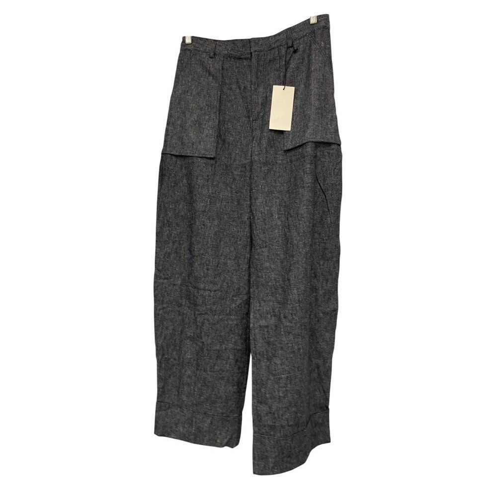 Zara Womens Pants EU 40 US 8 Blue Linen Blend Straight Trousers 4786/041 NWT